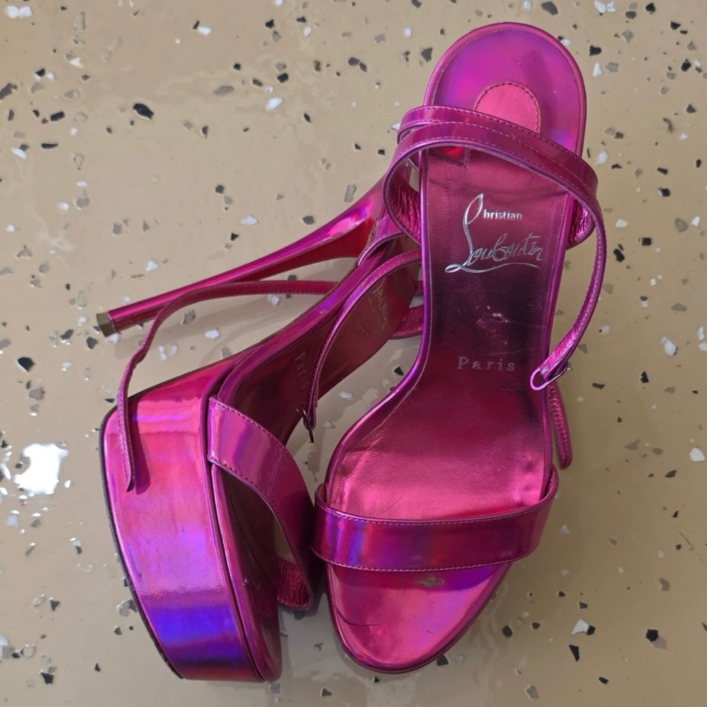 Christian Louboutin Fuchsia Iridescent Platform Sandals ALTA 37 EU